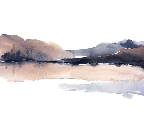 570x485 Landscape Abstract Watercolor Print Grey Brown White Black Etsy - Abstract Watercolor Landscape