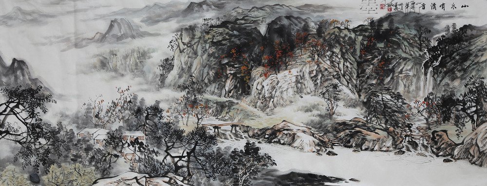 1000x383 Original Asian Chinese Landscape Painting Famous Watercolor Ink - Abstract Watercolor Landscape Paintings