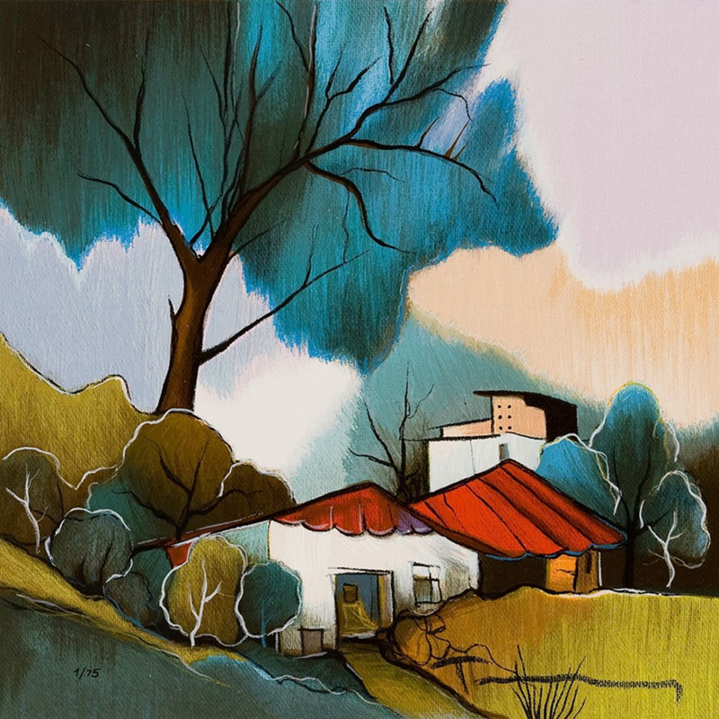 800x800 Free Shipping Abstract Watercolor Tree House Landscape Oil - Abstract Watercolor Landscape Paintings