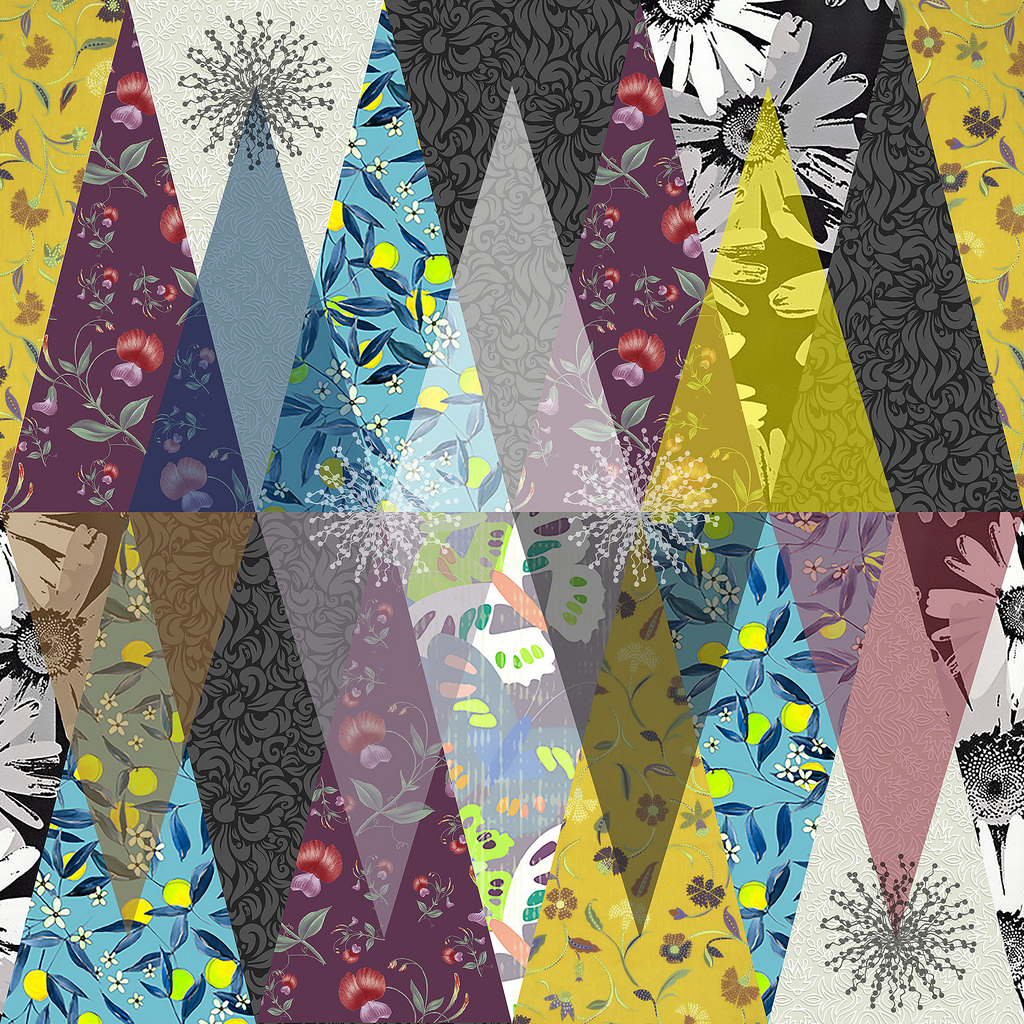 1024x1024 Abstract Watercolor Triangle And Exotic Leaves Seamless - Abstract Watercolor Leaves