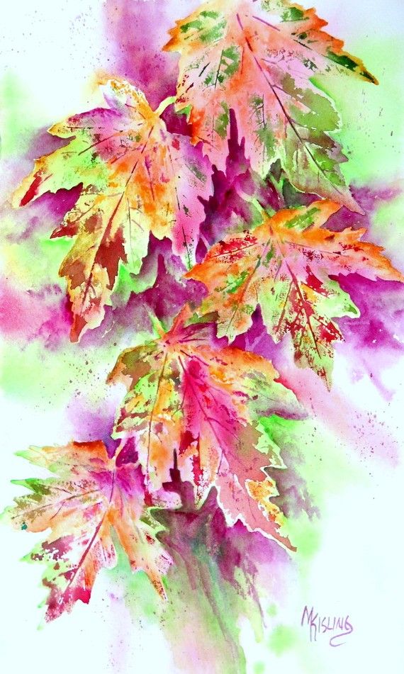 570x951 Abstract Watercolor Of Leaves Bright Colors By Marthakislingart - Abstract Watercolor Leaves