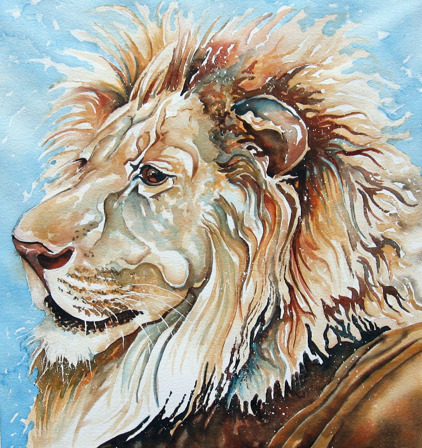 1414x1500 Watercolor Lion Leslie White - Abstract Watercolor Lion