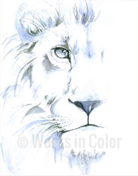 570x725 White Lion Watercolor Print - Abstract Watercolor Lion