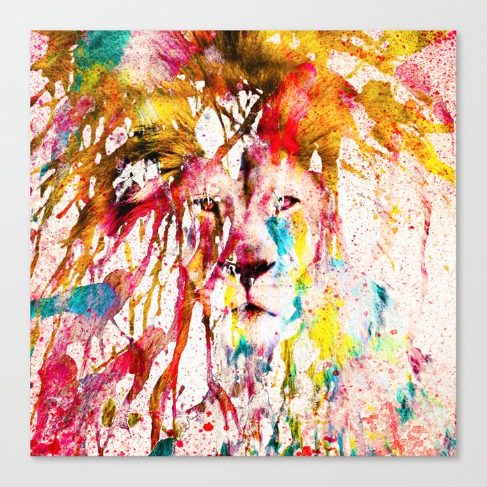 700x700 Wild Lion Sketch Abstract Watercolor Splatters Canvas Print By - Abstract Watercolor Lion