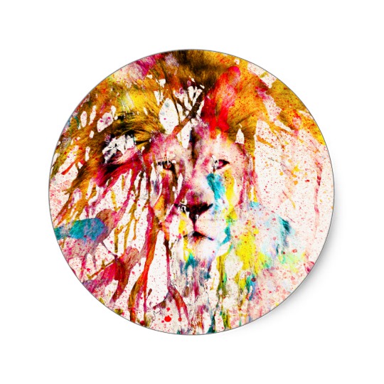 540x540 Wild Lion Sketch Abstract Watercolor Splatters Classic Round - Abstract Watercolor Lion