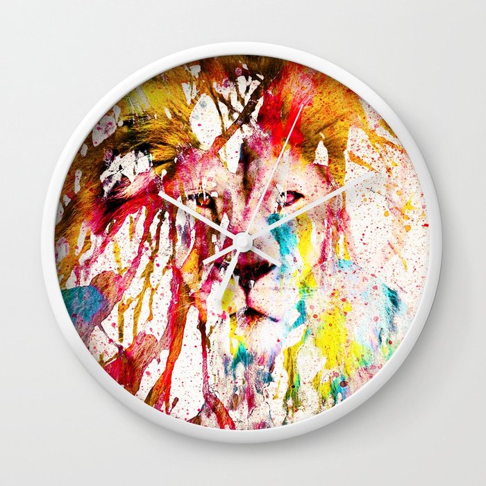 700x700 Wild Lion Sketch Abstract Watercolor Splatters Wall Clock By - Abstract Watercolor Lion