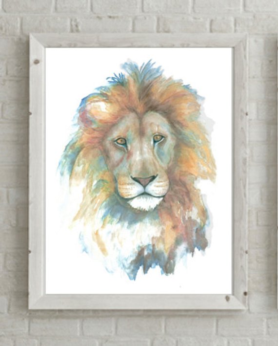 570x708 Abstract Lion Face Watercolor Glicee Print Unframed Etsy - Abstract Watercolor Lion