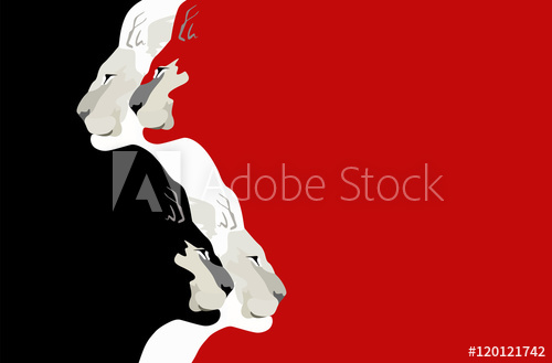 500x329 Abstract Watercolor Illustration Of Two Pair Lion Head (Color Red - Abstract Watercolor Lion