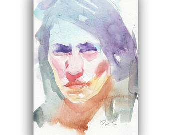 340x270 Original Watercolor Portrait Painting Colorful Portrait Wall Etsy - Abstract Watercolor Portrait Painting