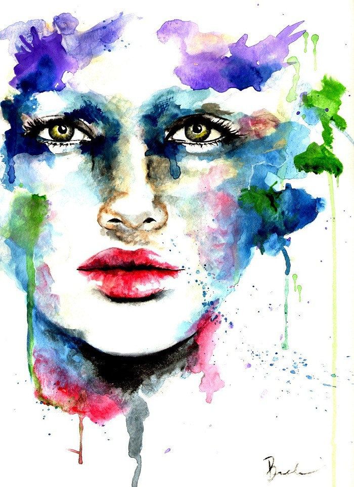 700x963 Original Watercolor Abstract Painting Illustration Mayleene - Abstract Watercolor Portrait Painting