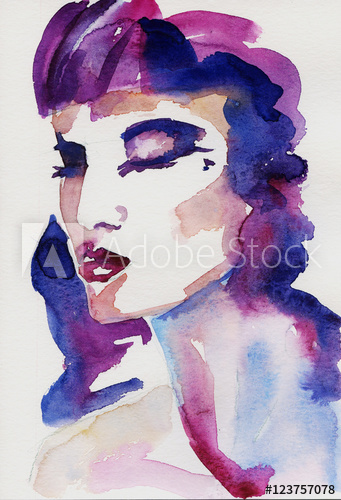 341x500 Woman Portrait .abstract Watercolor .fashion Illustration. Violet - Abstract Watercolor Portrait Painting