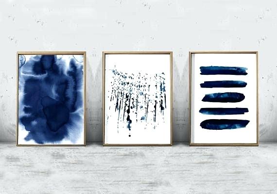 570x399 Navy Wall Art Set Of 3 Abstract Watercolor Prints Indigo Blue Navy - Abstract Watercolor Prints