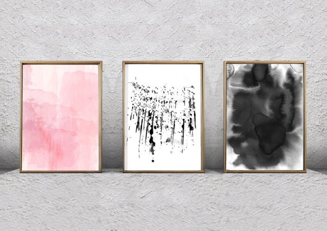 642x454 Set Of 3 Abstract Watercolor Prints Pink Gray Wall Art Etsy - Abstract Watercolor Prints