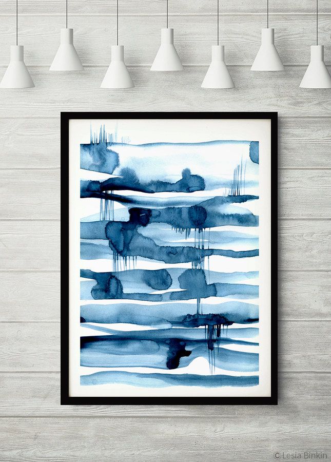 645x900 The Mirror Lake, Blue Art, Blue Abstract, Watercolor Print, Indigo - Abstract Watercolor Prints