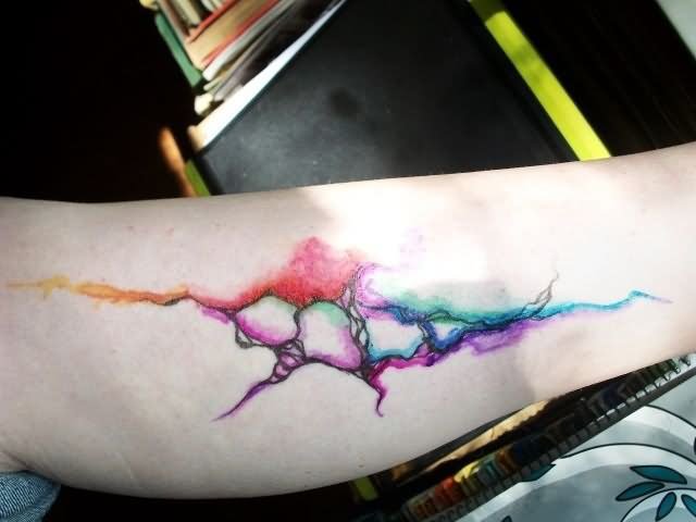 640x480 Abstract Watercolor Tattoo On Leg Sleeve - Abstract Watercolor Tattoo