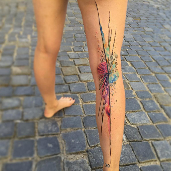 595x595 Abstract Watercolor Tattoo Leg - Abstract Watercolor Tattoo