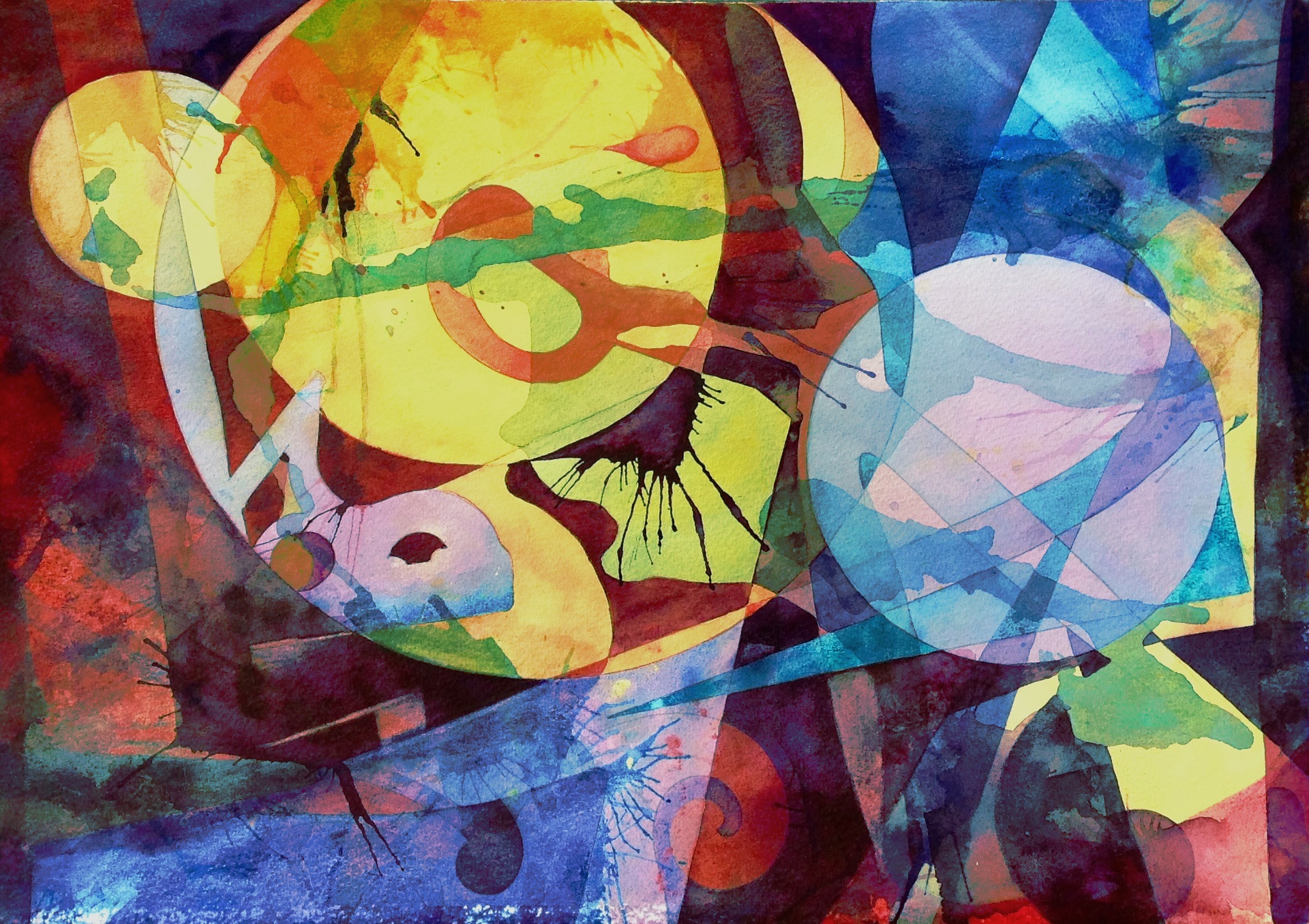 1920x1356 Day Into Night Watercolor Orbs Abstract Paintings Chris Carter - Abstract Watercolor Techniques