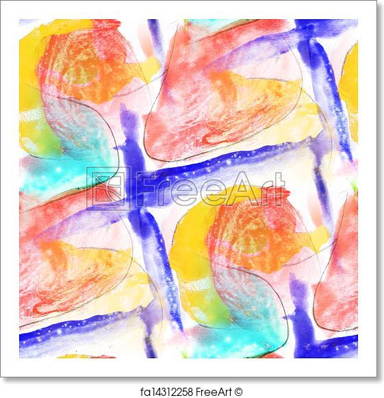 561x581 Free Art Print Of Seamless Cubism Yellow, Blue Abstract Art - Abstract Watercolor Wallpaper