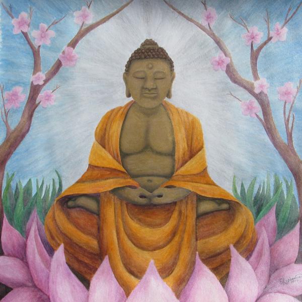600x600 Buddha - Acrylic And Watercolor Mixed Media