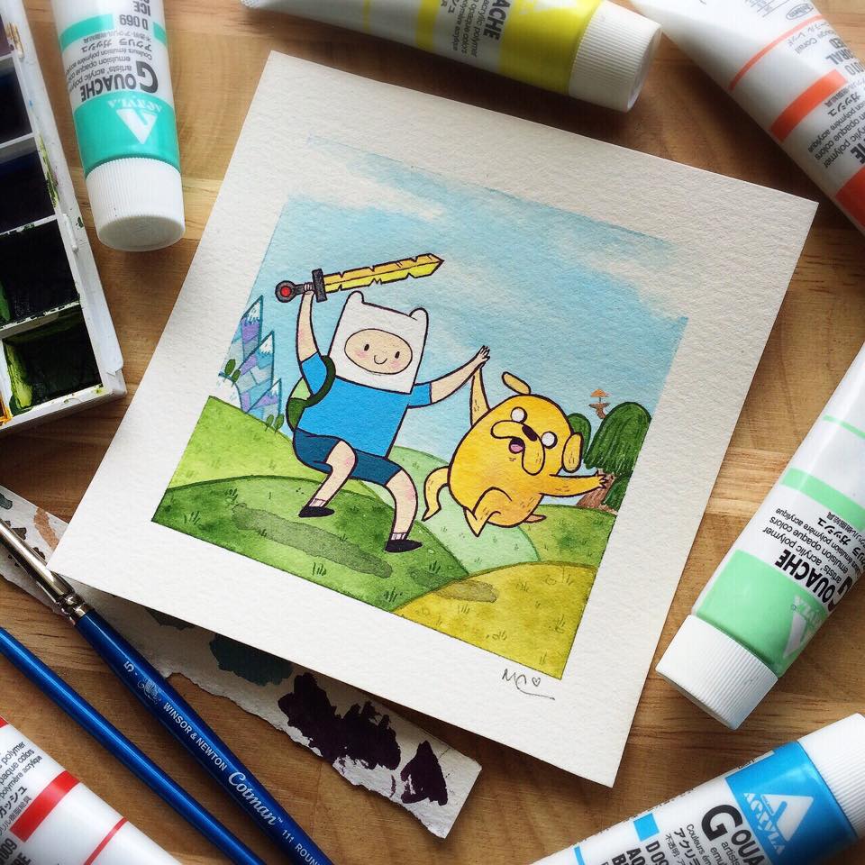 960x960 Adventure Time Jake And Finn Watercolor Print Michelle Coffee - Adventure Time Watercolor