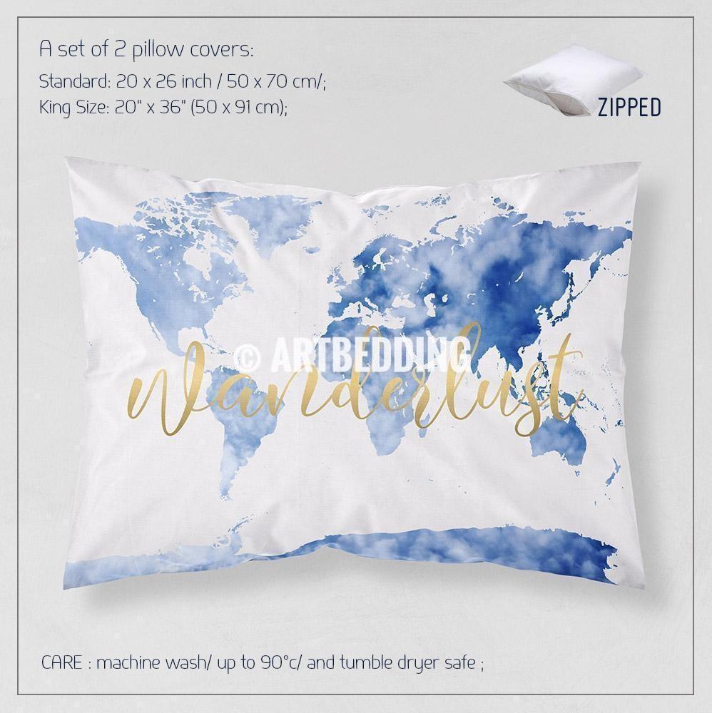 998x1000 Sky Blue Adventure Watercolor World Map Bedding, Bohemian - Adventure Watercolor