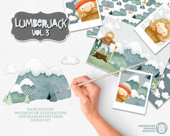 570x456 Watercolor Lumberjack Clipart Dude Mountains Adventure Etsy - Adventure Watercolor