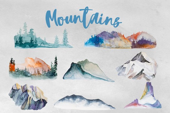 570x379 Watercolor Mountains Clipart Etsy - Adventure Watercolor
