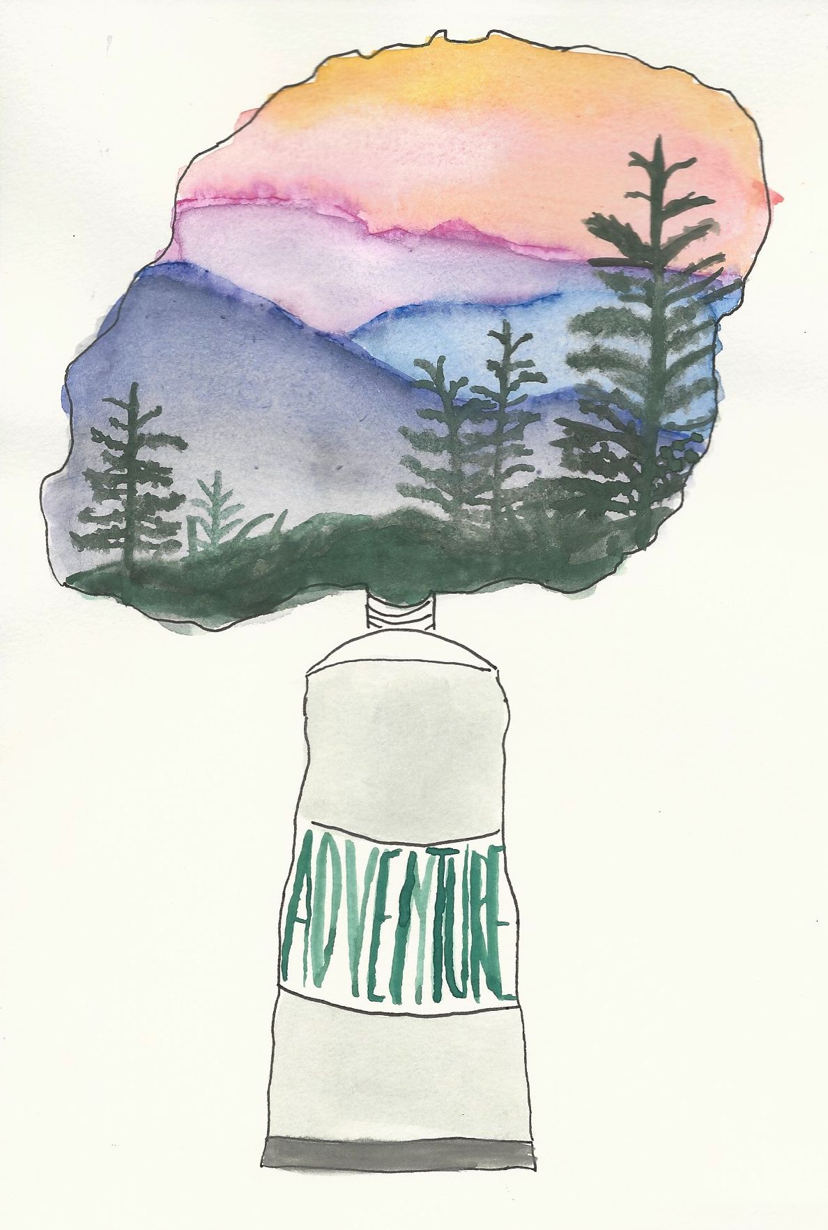 1188x1763 Adventure Watercolor Painting, Mountains And Evergreen Trees - Adventure Watercolor