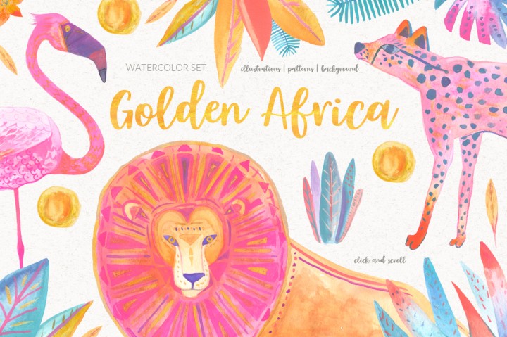 720x479 Golden Africa Watercolor Set By Bibela - Africa Watercolor