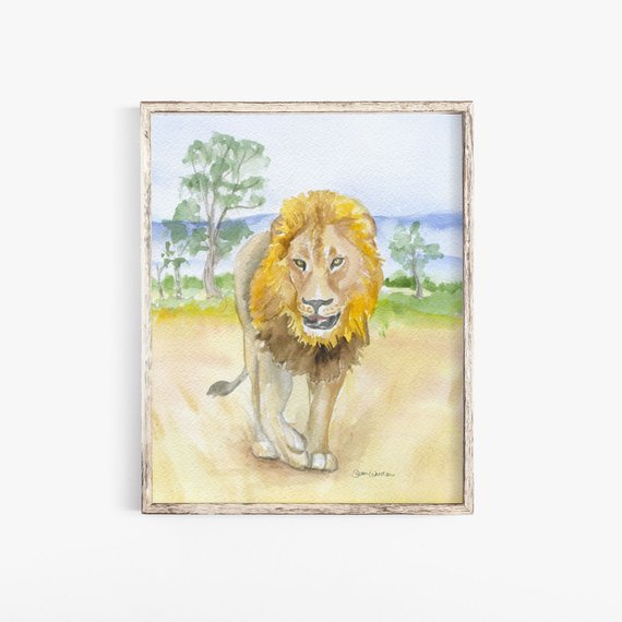 570x570 Lion In The Plains Of Africa Watercolor Painting 8 X 10 8.5 Etsy - Africa Watercolor