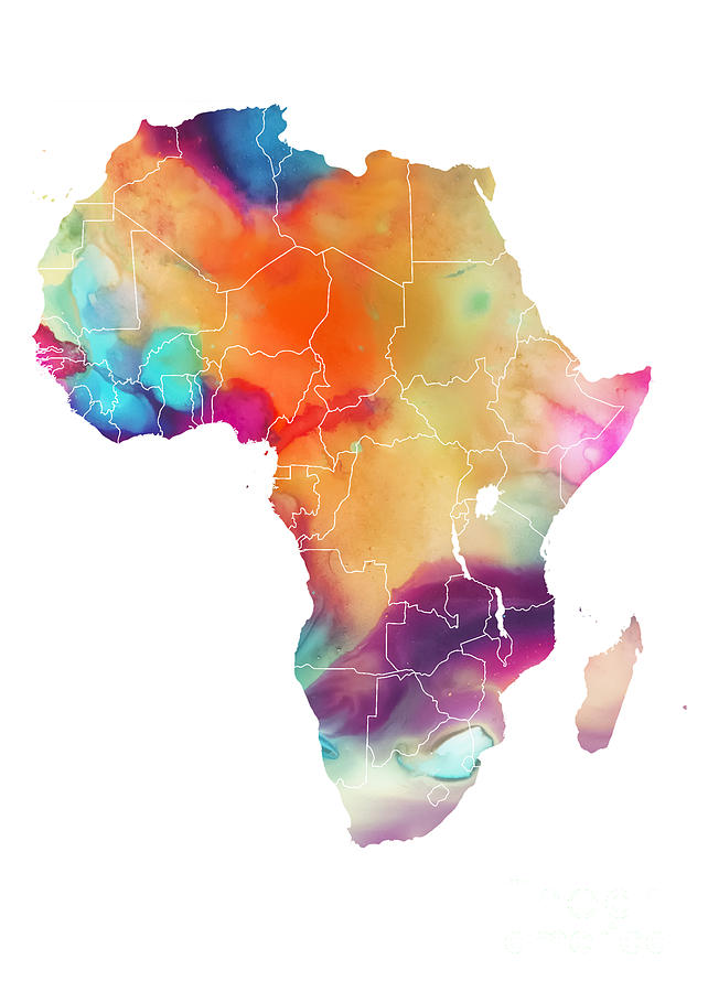 642x900 Map Africa Watercolor Colored Maps Digital Art By Justyna Jbjart - Africa Watercolor