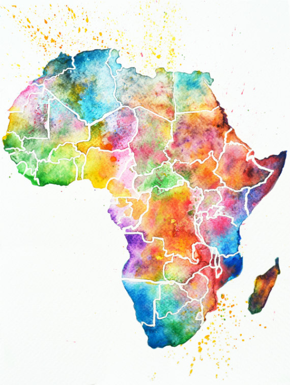 570x758 Africa Watercolor Map Art Print, Abstract Art, Wall Art, Home - Africa Watercolor