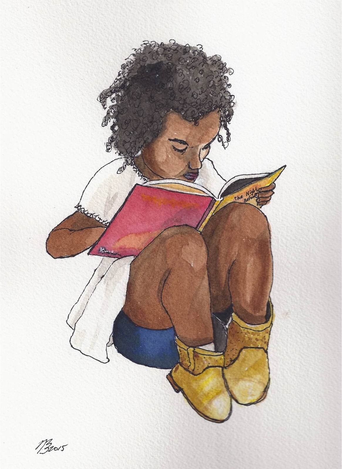 1165x1600 African American Girls, Girls Reading, Kids Reading Books - African American Watercolor