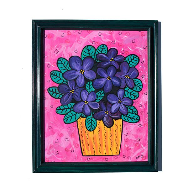 600x600 African Violets Painting Original Purple Floral Art Purple - African Violet Pink Watercolor