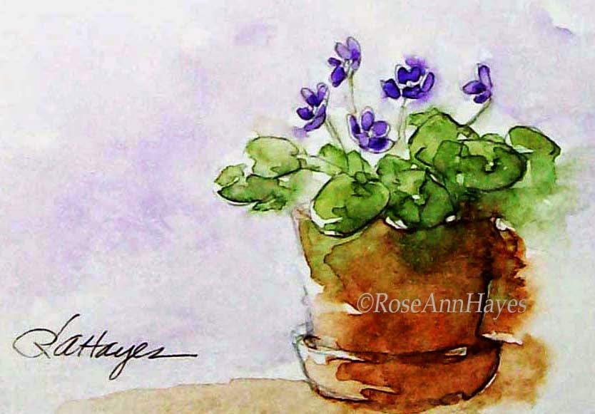 834x581 Watercolor Paintings By Roseann Hayes African Violets Watercolor - African Watercolor Paintings