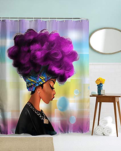 425x531 Sexy Lady African Girl Shower Curtains Mildew - Afro Watercolor