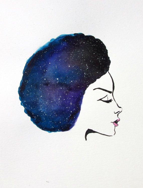 570x750 Galaxy Afro Watercolor Painting Art Print By Maalamechaart On Etsy - Afro Watercolor