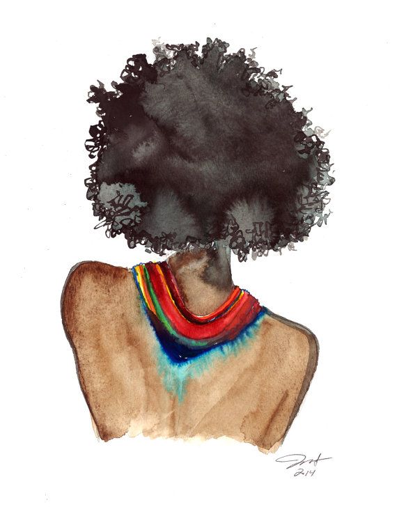 570x728 Original Watercolor Painting, Khristian Illustrations And - Afro Watercolor