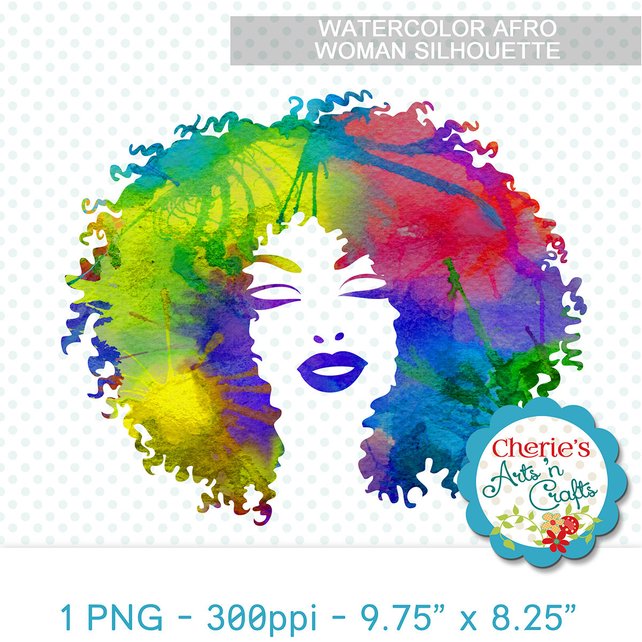 642x642 Watercolor Afro Hair Woman Silhouette Clip Art Png Image Etsy - Afro Watercolor