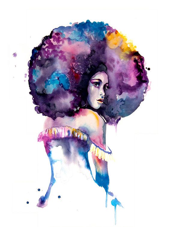 570x755 Watercolor Painting Print Afro Woman Art Home By Watercolormary - Afro Watercolor