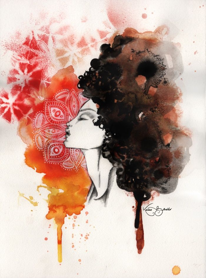 700x946 Woman, Watercolor, Afro, Black Power, Portrait, Black People - Afro Watercolor