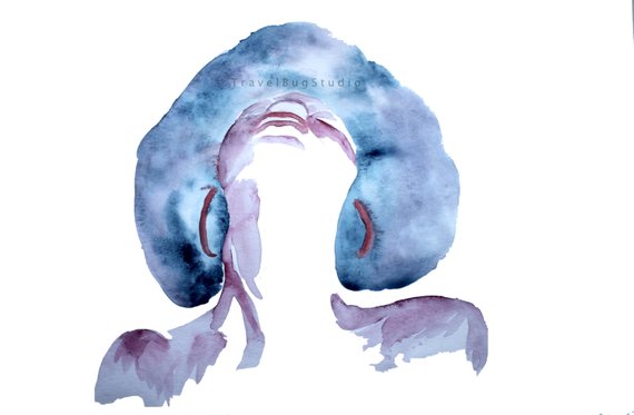 570x373 Woman With Afro Watercolor Woman Lady With Afro Watercolor Etsy - Afro Watercolor