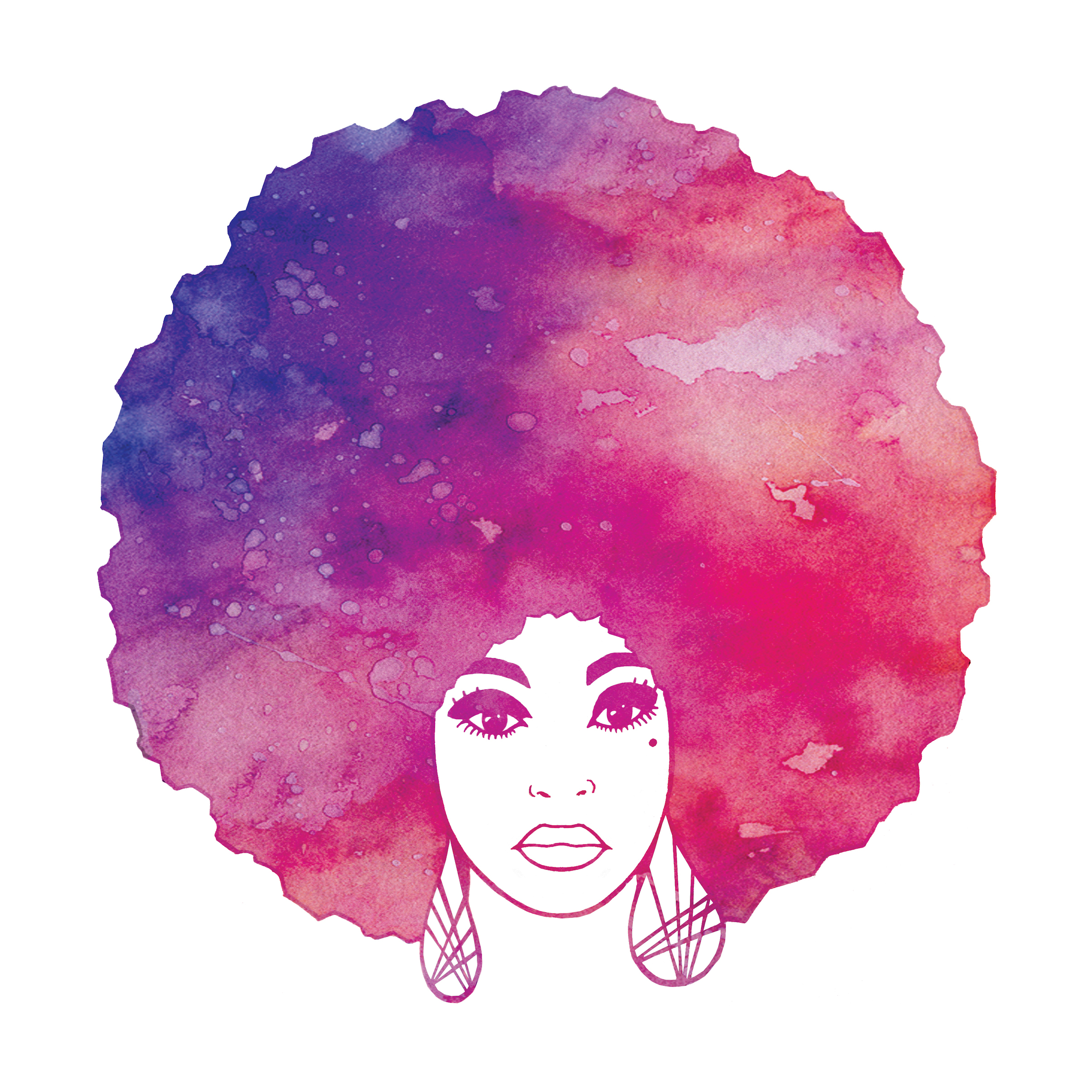 2412x2412 Afro Woman Watercolor Fitted T Shirt Afro Art Watercolour Pink - Afro Watercolor