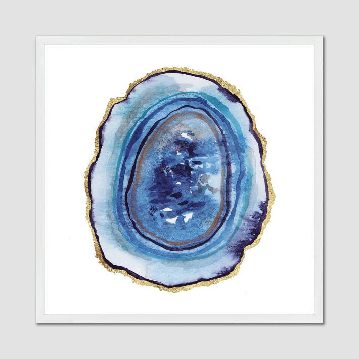 710x710 Sliced Blue Agate Watercolor Wall Art - Agate Watercolor