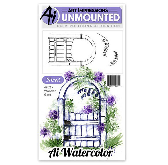 583x571 Art Impressions Watercolor Minis Wooden Gate Stamp Set - Ai Watercolor Stamps