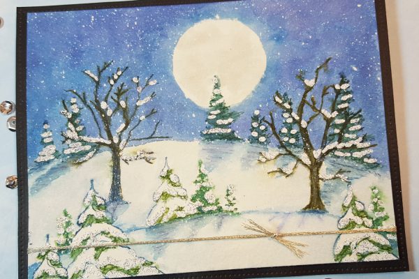 600x400 Snowy Hillside With Art Impressions Watercolor Trees Amp Marvy - Ai Watercolor Stamps