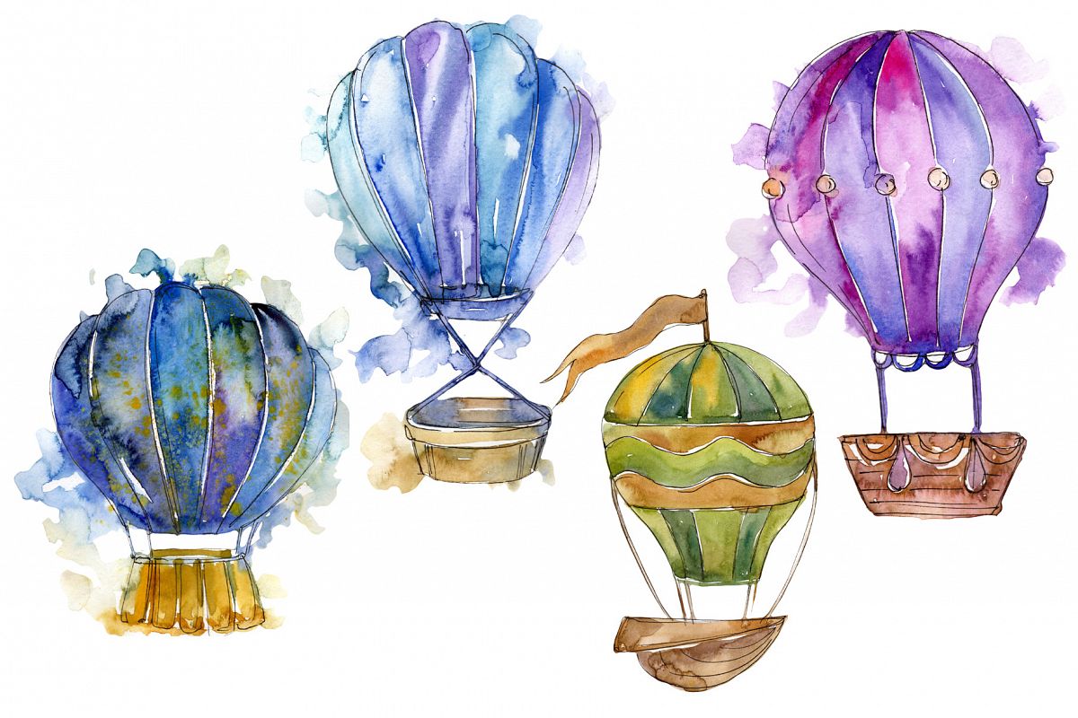 1200x800 Hot Air Balloon Png Watercolor Set - Air Balloon Watercolor