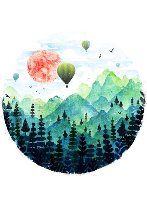 498x700 Roundscape By Fil Gouvea 2d Art Illustrations - Air Balloon Watercolor