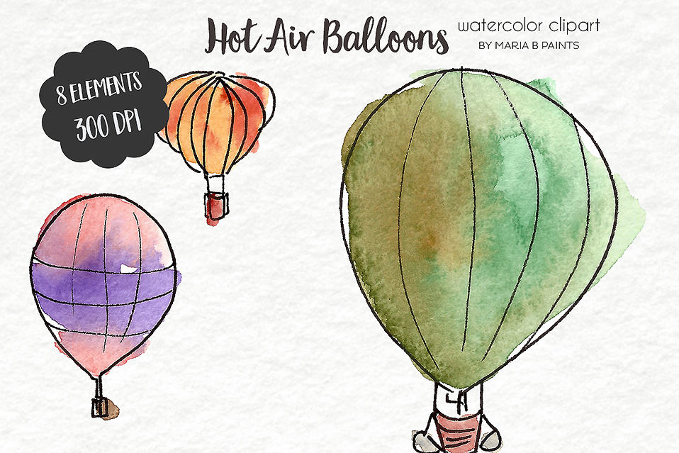 958x639 Watercolor Clip Art - Air Balloon Watercolor