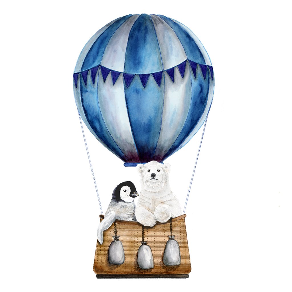 1024x1024 Blue Hot Air Balloon Painting - Air Balloon Watercolor